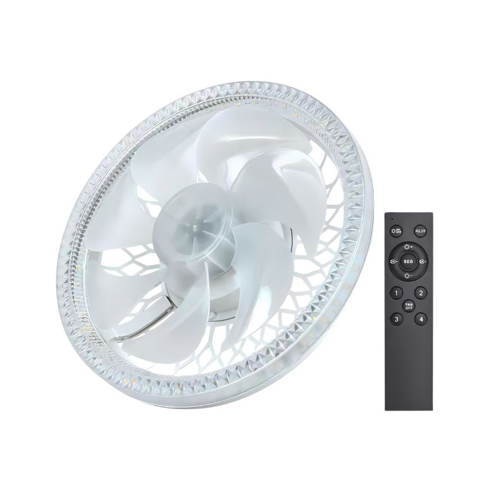 Ventilateur de plafond avec lampe intégrée et télécommande -Blanc - Ozerty