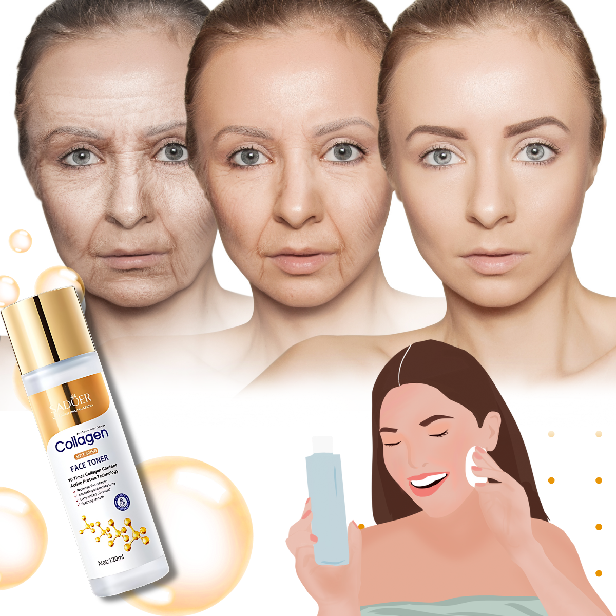 Lotion tonique au collagène éclaircissante anti-âge - Ozerty