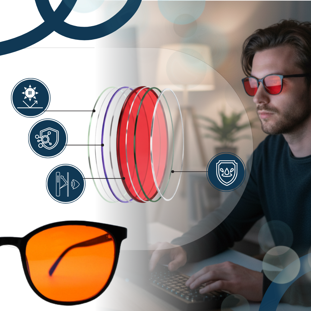 Lunettes rouges anti-fatigue à filtre bleu - Ozerty
