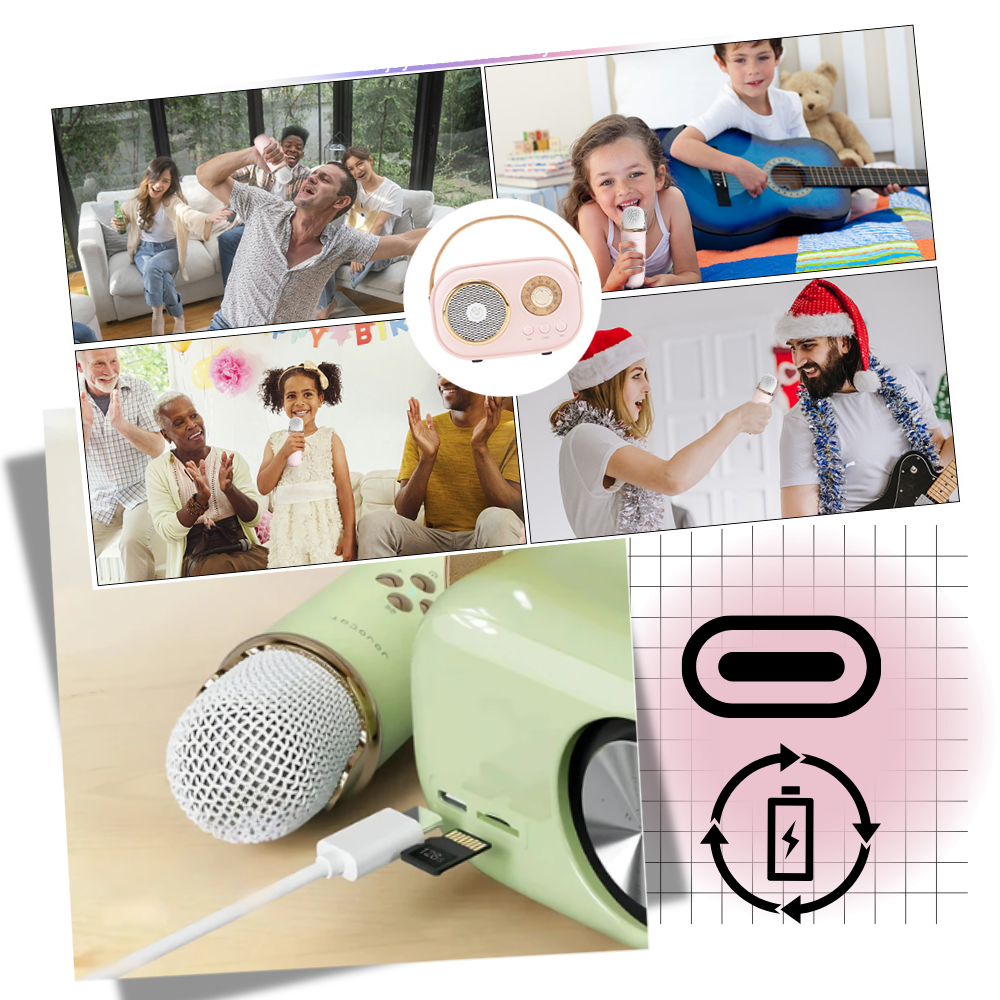 Mini Karaoké Bluetooth à double micro pour enfants - Ozerty