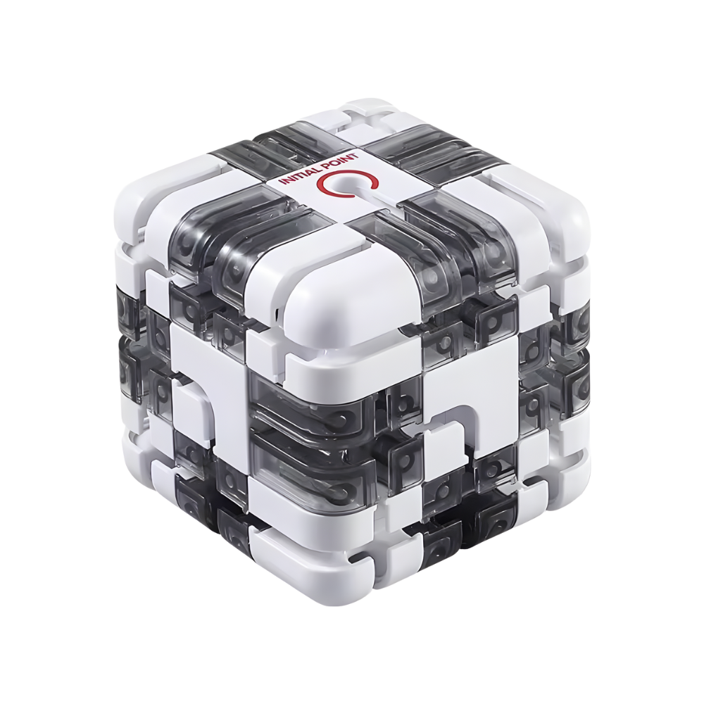 Cube labyrinthe Brain Builder puzzle 3D à bille -Blanc et gris - Ozerty