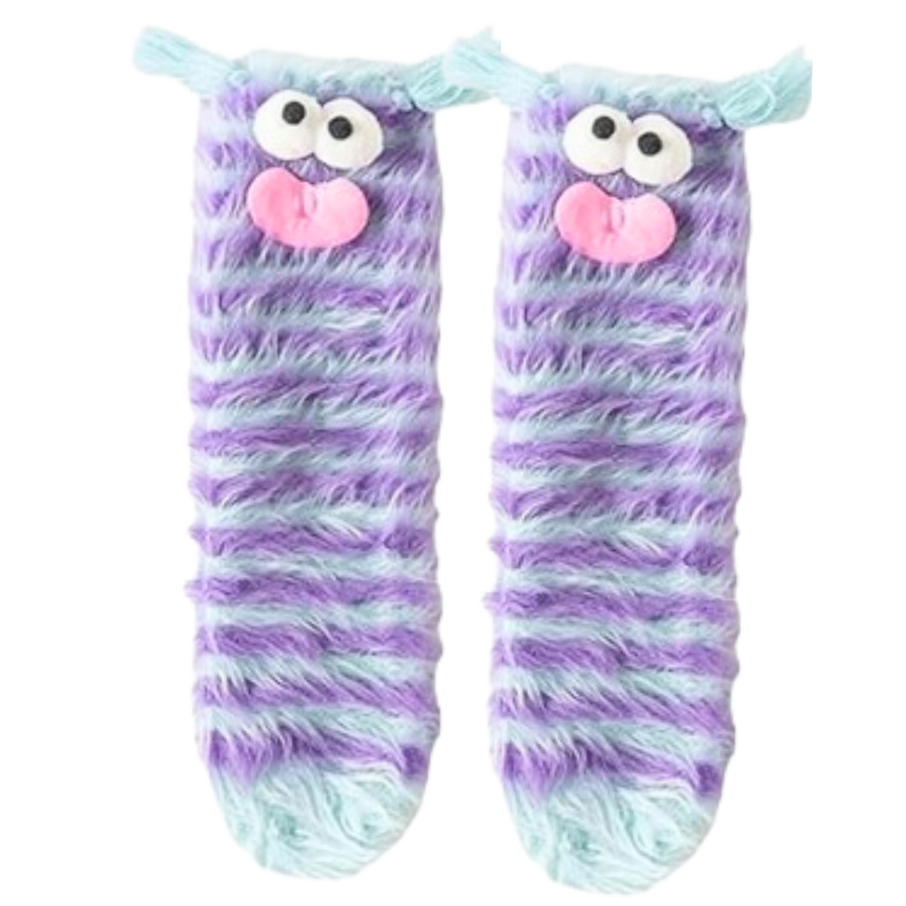 Chaussettes Funky en velours corail -Rayures Bleues - Ozerty