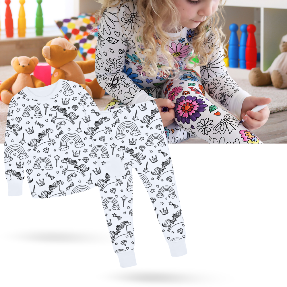 Générique Pyjama à Colorier pour Enfant, Ensemble Lavable avec Générique Pyjama à Colorier pour Enfant, Ensemble Lavable avec