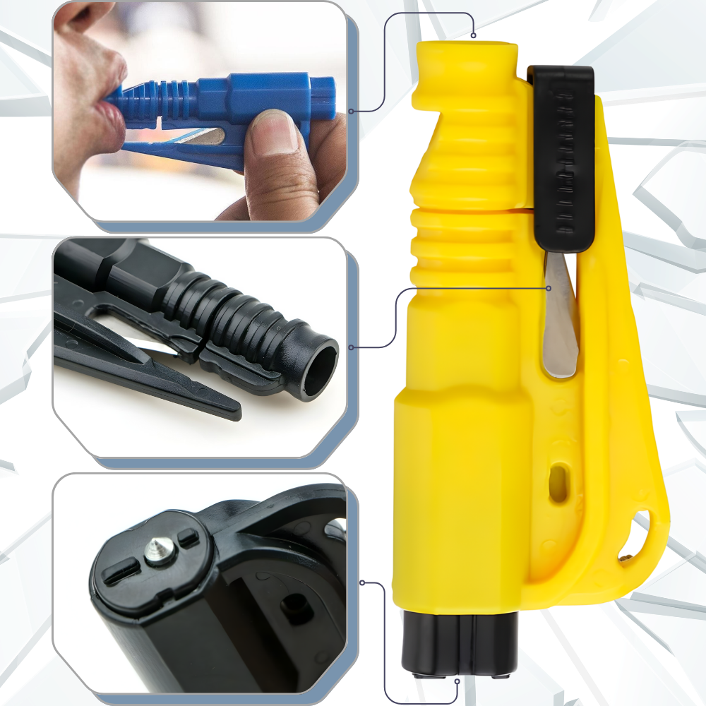Essential 2-in-1 window breaker and seat belt cutter tool