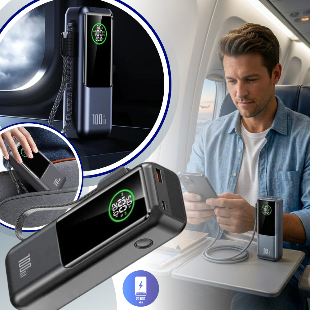 Batterie externe à recharge rapide avec câble intégré - Ozerty
