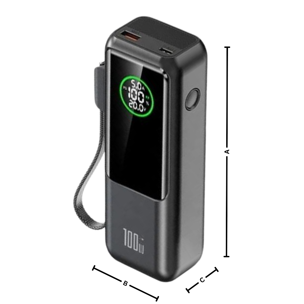 Batterie externe à recharge rapide avec câble intégré - Ozerty