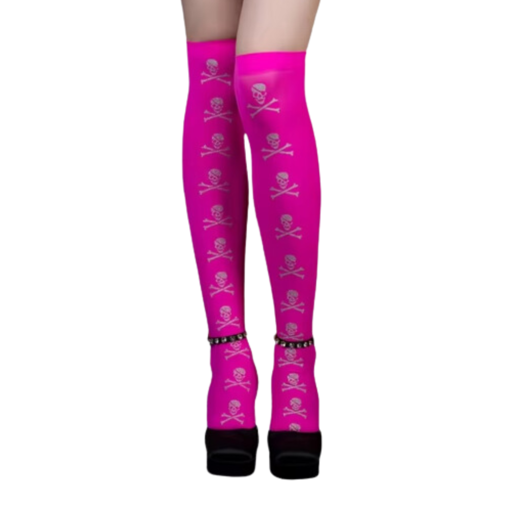 Chaussettes de compression aux motifs festifs d'Halloween -Squelette rose - Ozerty