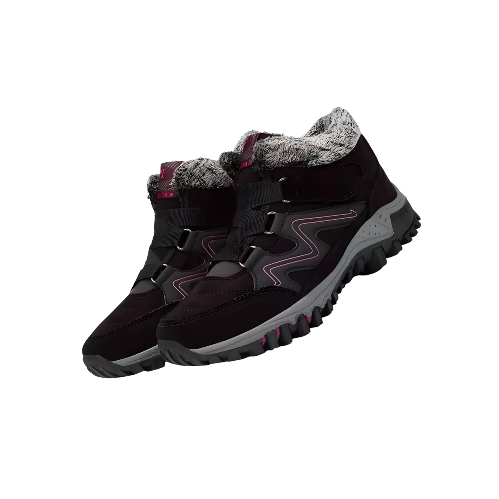 Bottines d'hiver chaudes doublées en polaire -Noir et rose - Ozerty