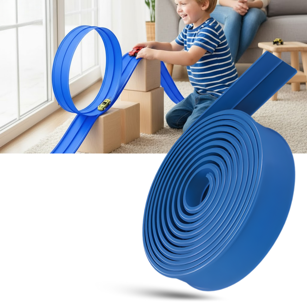 Circuit De Course Portable 5 Mètres – Double Piste Flexible – 4 Voitures En Alliage – Rampes Et Sac Inclus – Dès 3 Ans
