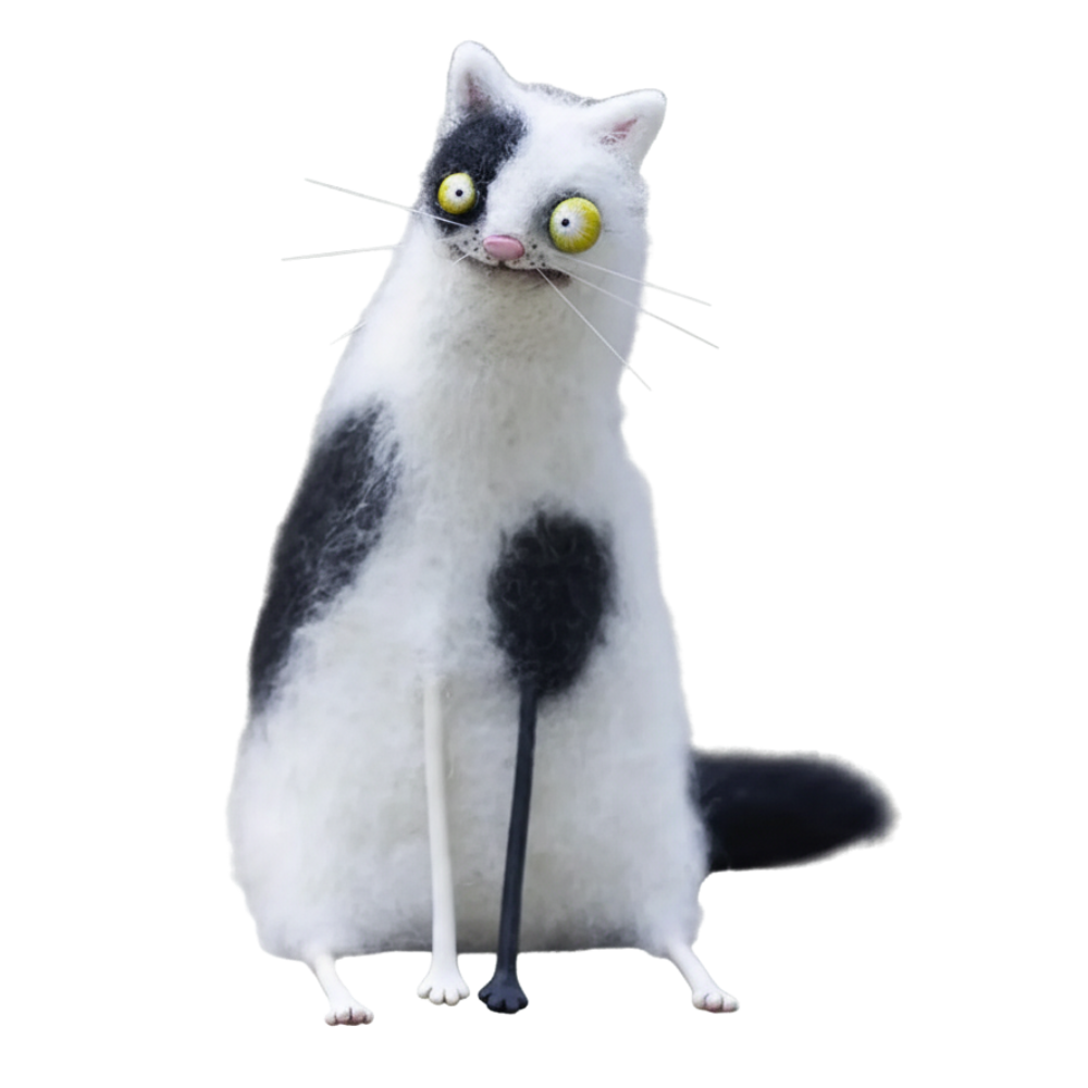 Décoration amusante animal en peluche décoiffé et espiègle -Chat tacheté - Ozerty