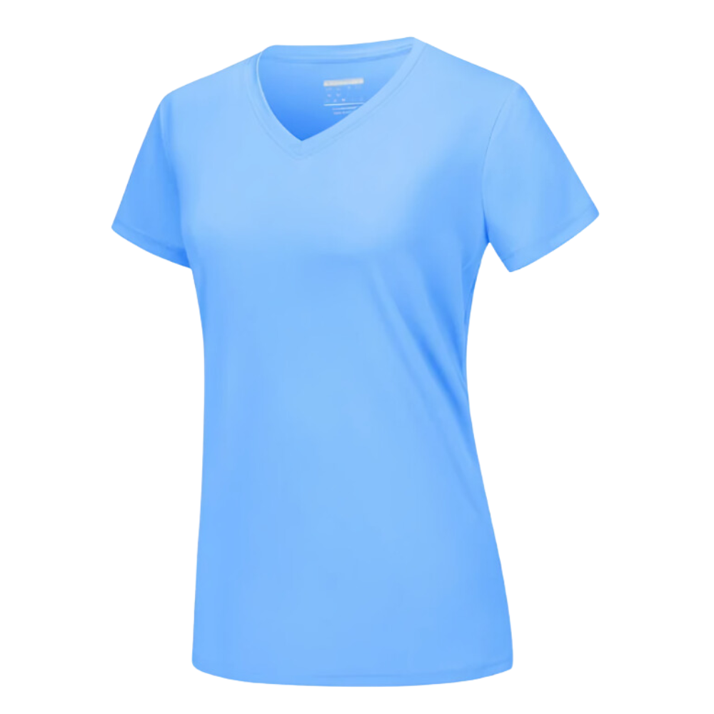 T-shirt rafraîchissant col en V pour femme
 -Bleu chaud - Ozerty