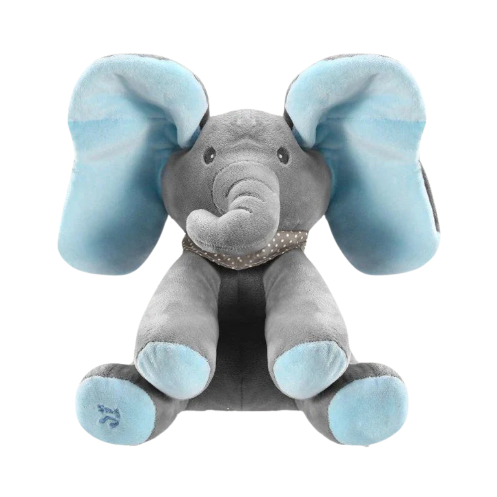 Peluche éléphant cache-cache interactif -Oreilles bleues - Ozerty