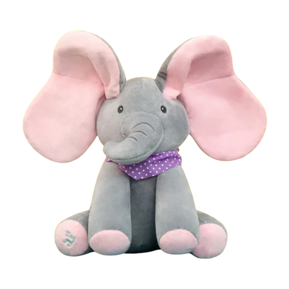 Peluche éléphant cache-cache interactif -Oreilles roses - Ozerty