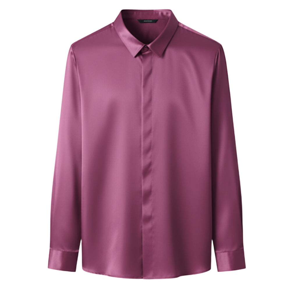 Chemise pour homme en soie mélangée infroissable -Framboise - Ozerty