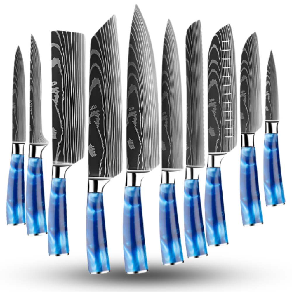 Couteaux japonais bleu océan
-Set de 10 couteaux de chef japonais - Ozerty