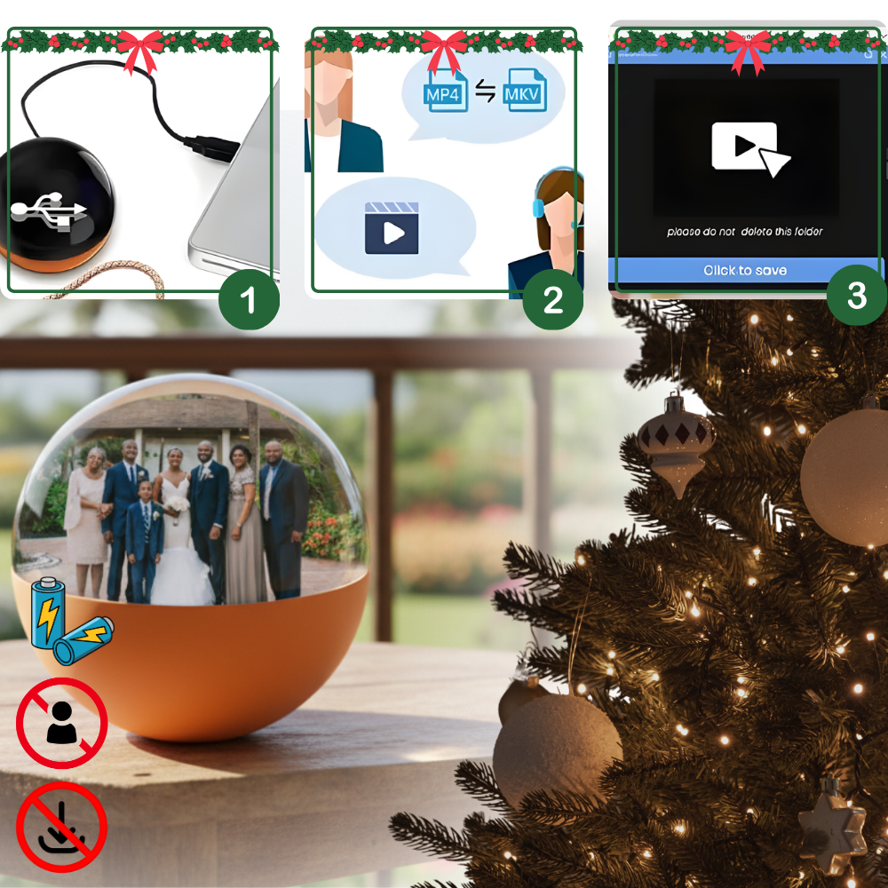 Boule de Noël avec souvenirs photo et vidéo personnalisés - Ozerty