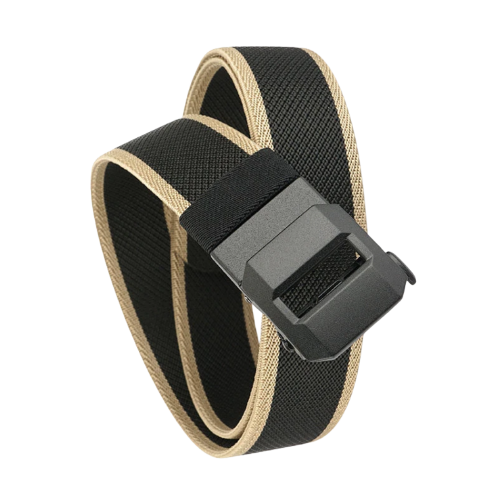 Ceinture en nylon à boucle automatique -Noire et beige - Ozerty