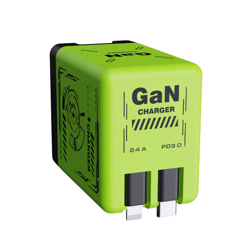 Chargeur mural double à câble rétractable -Vert - Ozerty