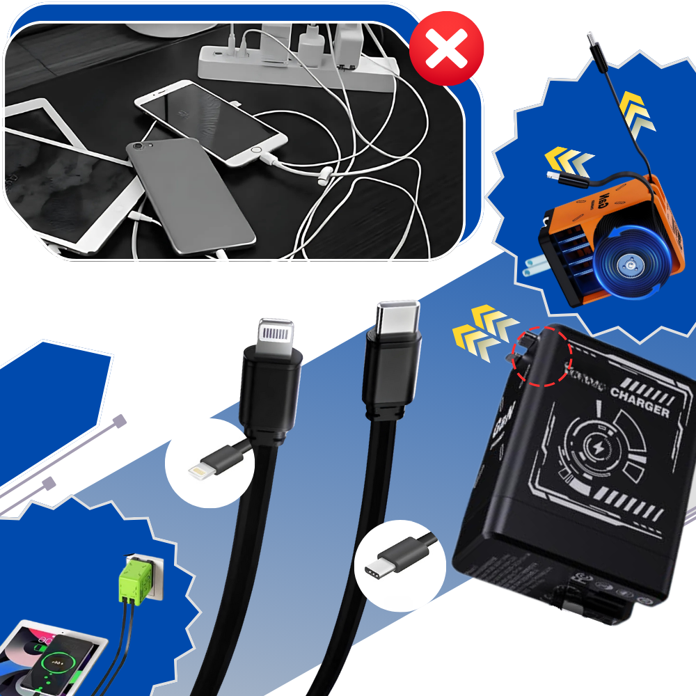 Chargeur mural double à câble rétractable - Ozerty