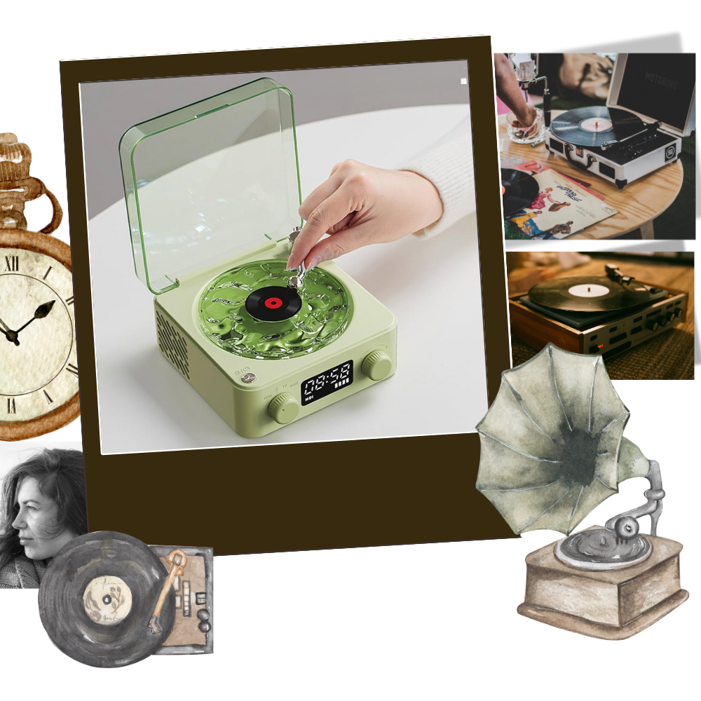 Lecteur vinyle avec effets visuels rétro - Ozerty