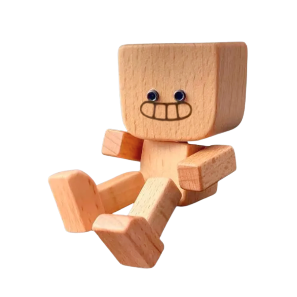 Figurine mobile d'homme en bois  -Sourire effronté - Ozerty
