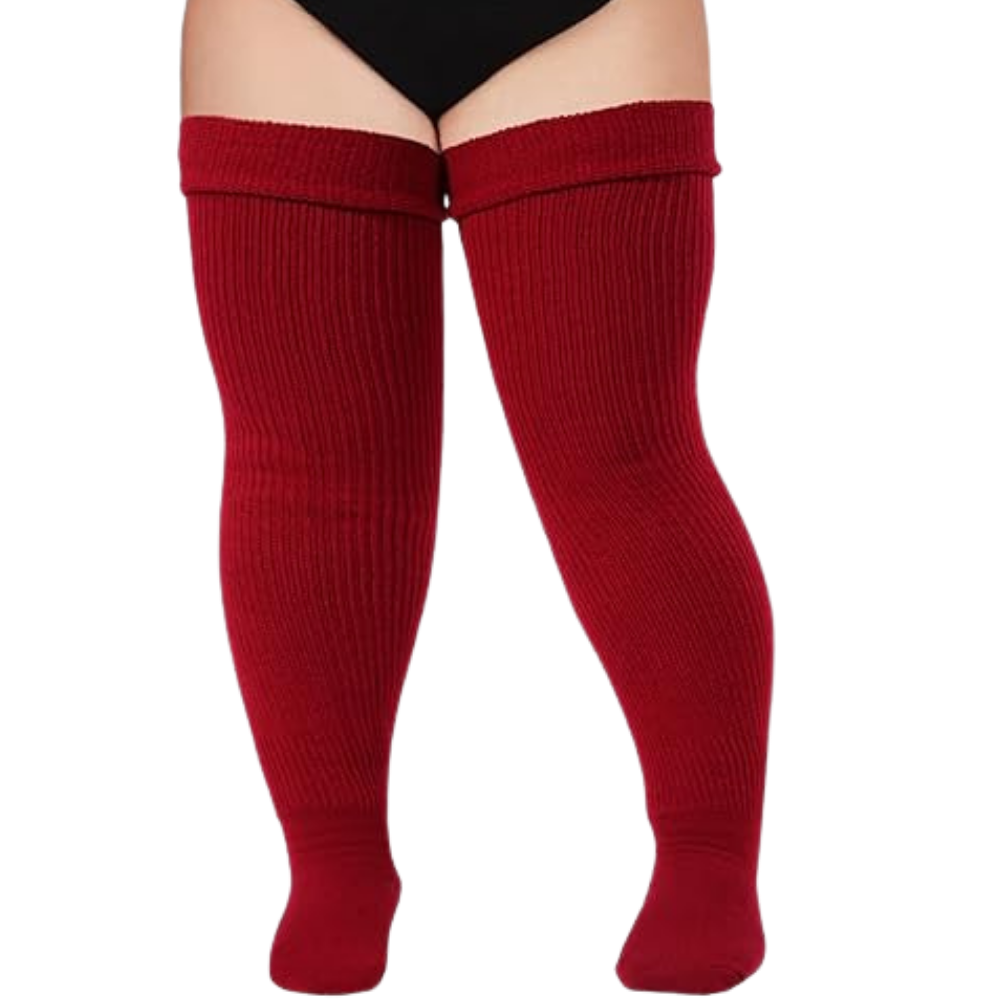 Chaussettes cuissardes renforcées pour femmes -Rouge foncé - Ozerty