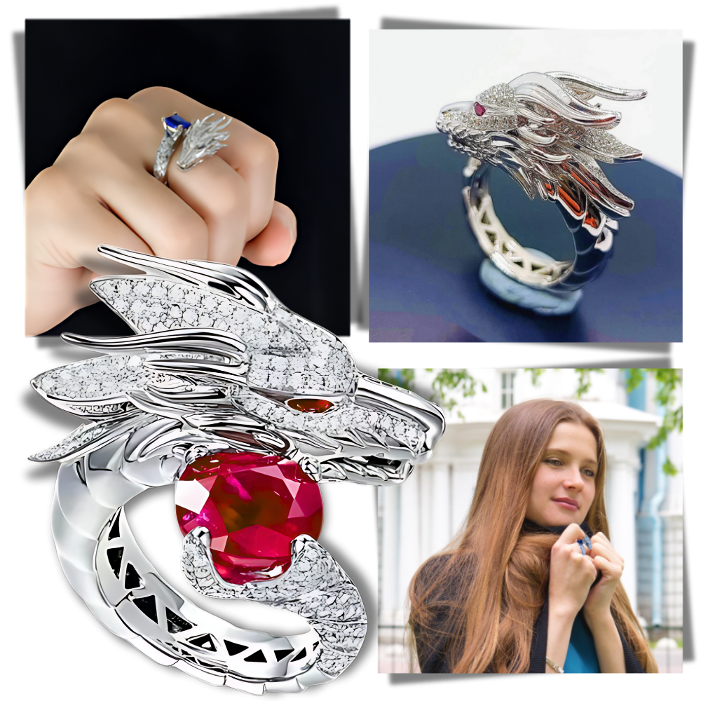Bague artisanale unique en argent en forme de dragon  - Ozerty