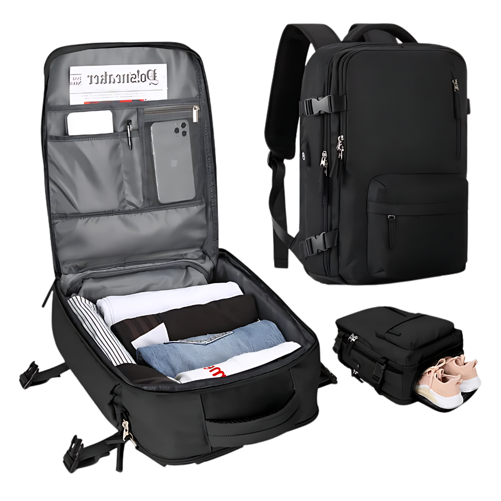 Sac à dos de voyage étanche à chargement USB
-Noir - Ozerty