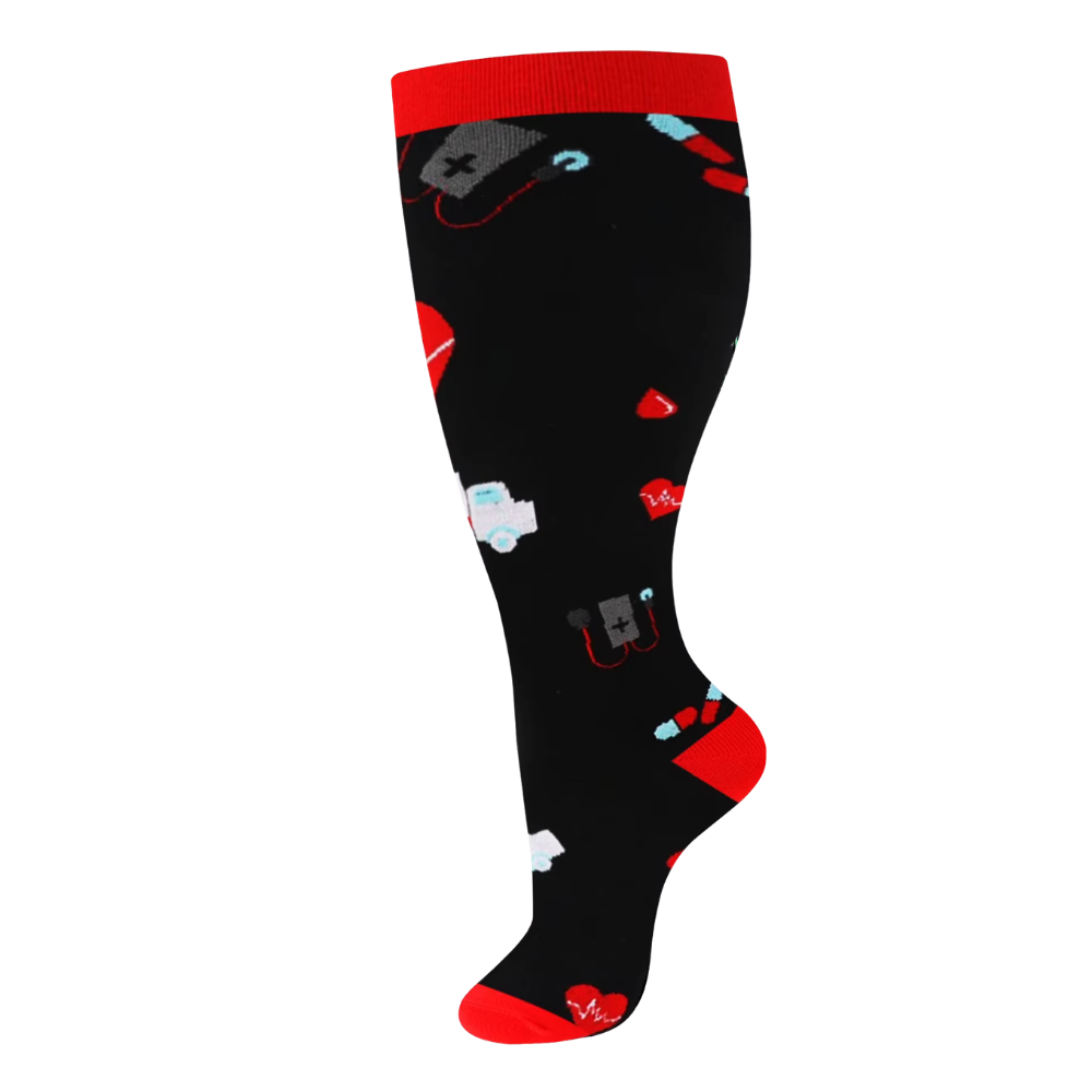 Chaussettes de compression larges et respirantes -Noir et rouge à motifs - Ozerty