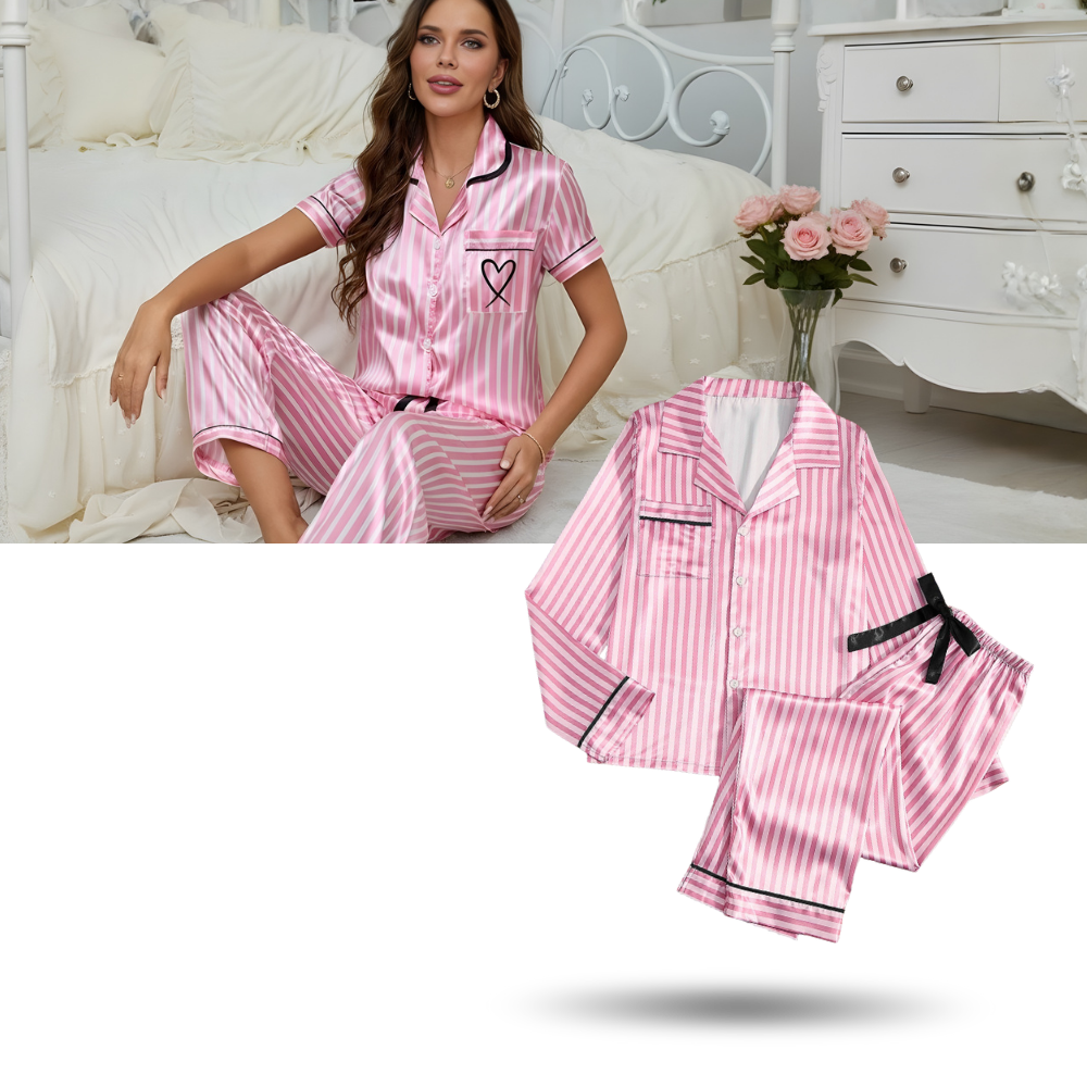 Pyjama satiné rose pour femme - Ozerty