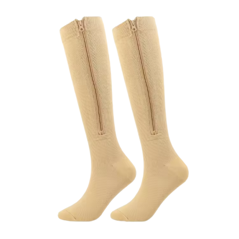 Chaussettes de compression montantes aux genoux avec fermeture éclair -Beige - Ozerty