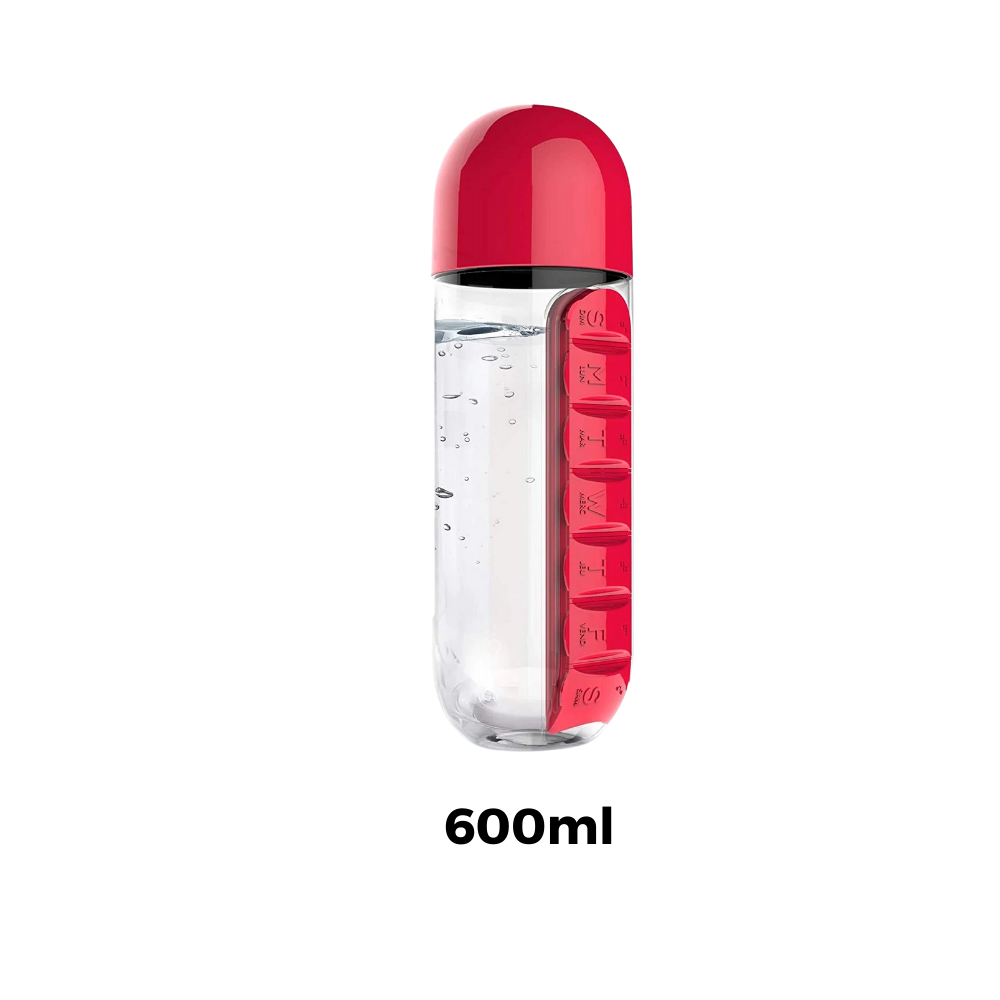 Bouteille d'eau en plastique avec pilulier - Ozerty