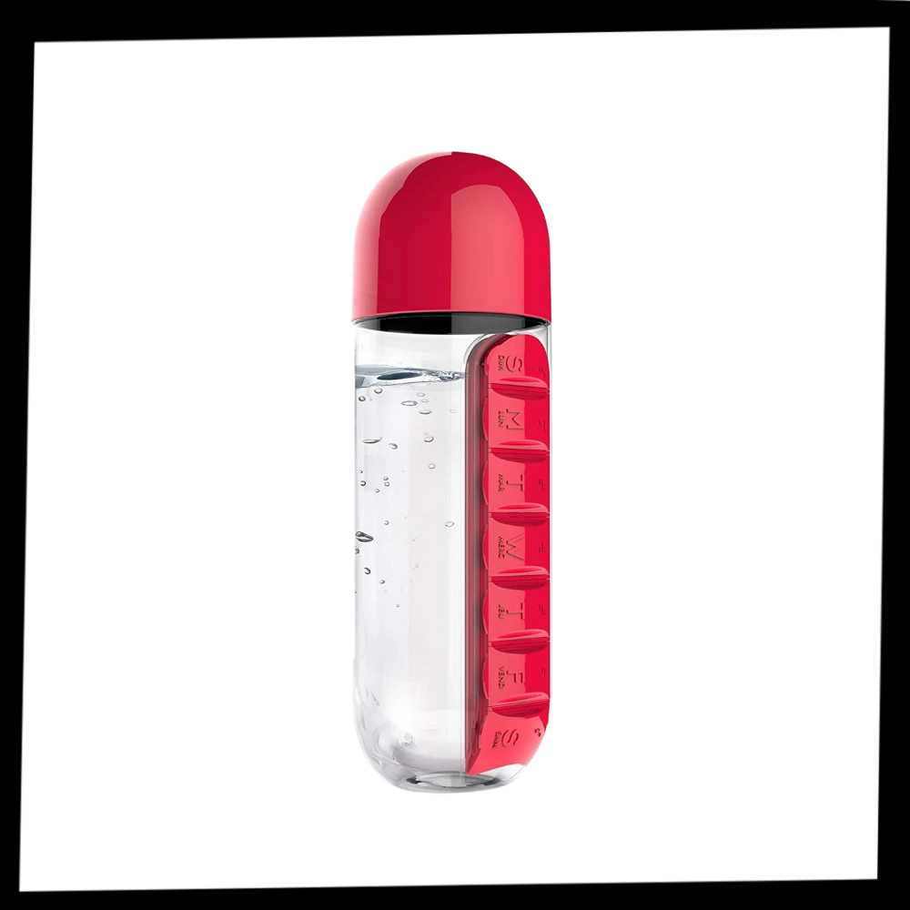 Bouteille d'eau en plastique avec pilulier - Ozerty