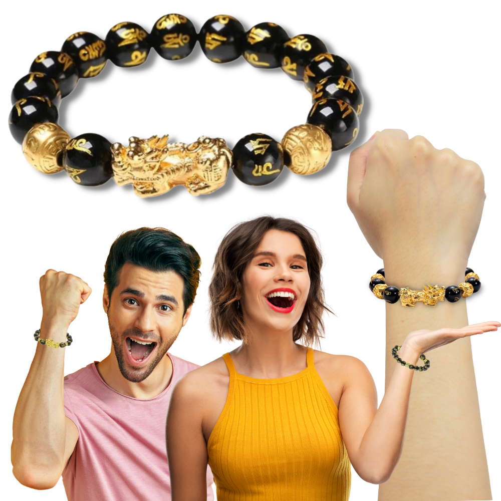 Bracelet en obsidienne noir et doré - Ozerty