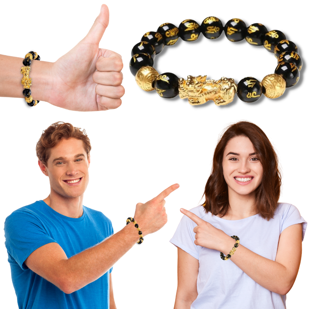 Bracelet en obsidienne noir et doré - Ozerty