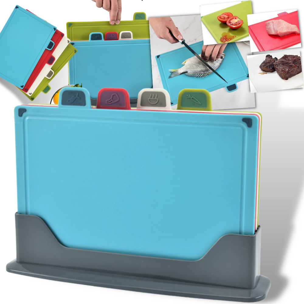 Set de 4 planches à découper avec support - Ozerty