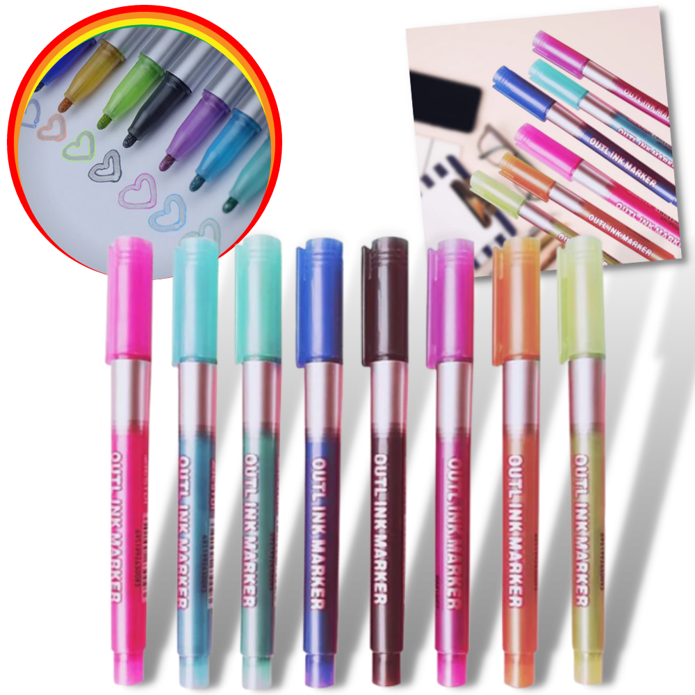 Lot de 8 marqueurs double  ligne - Ozerty