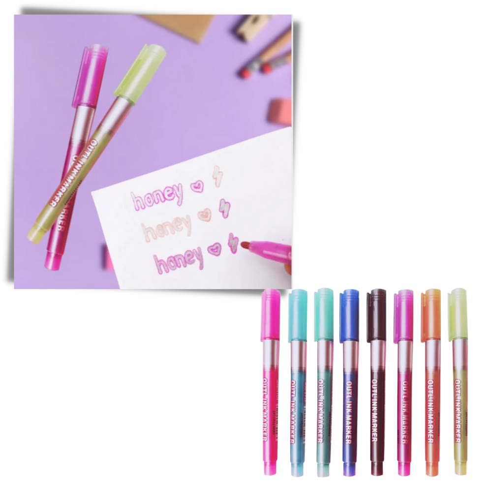 Lot de 8 marqueurs double ligne - Ozerty