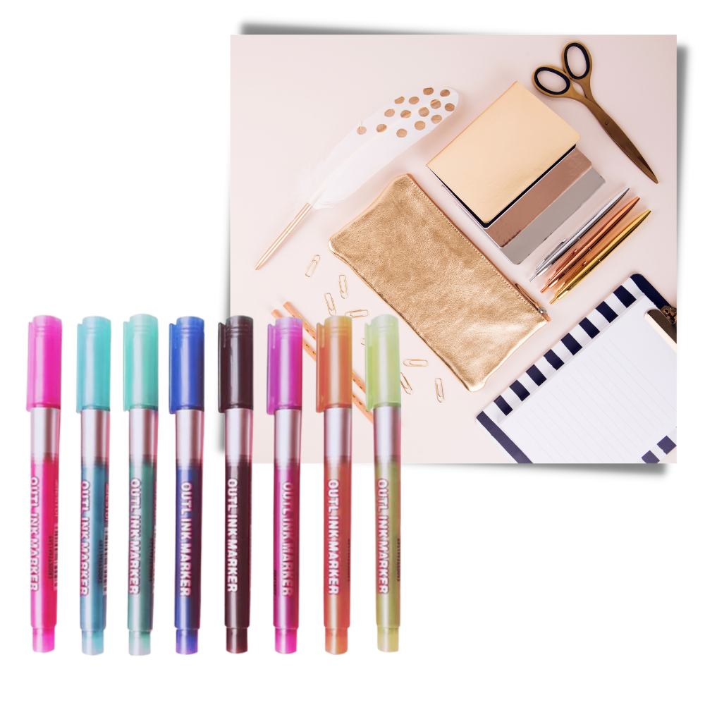 Lot de 8 marqueurs double ligne - Ozerty