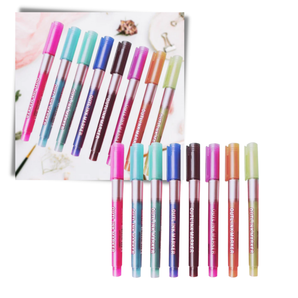 Lot de 8 marqueurs double ligne - Ozerty