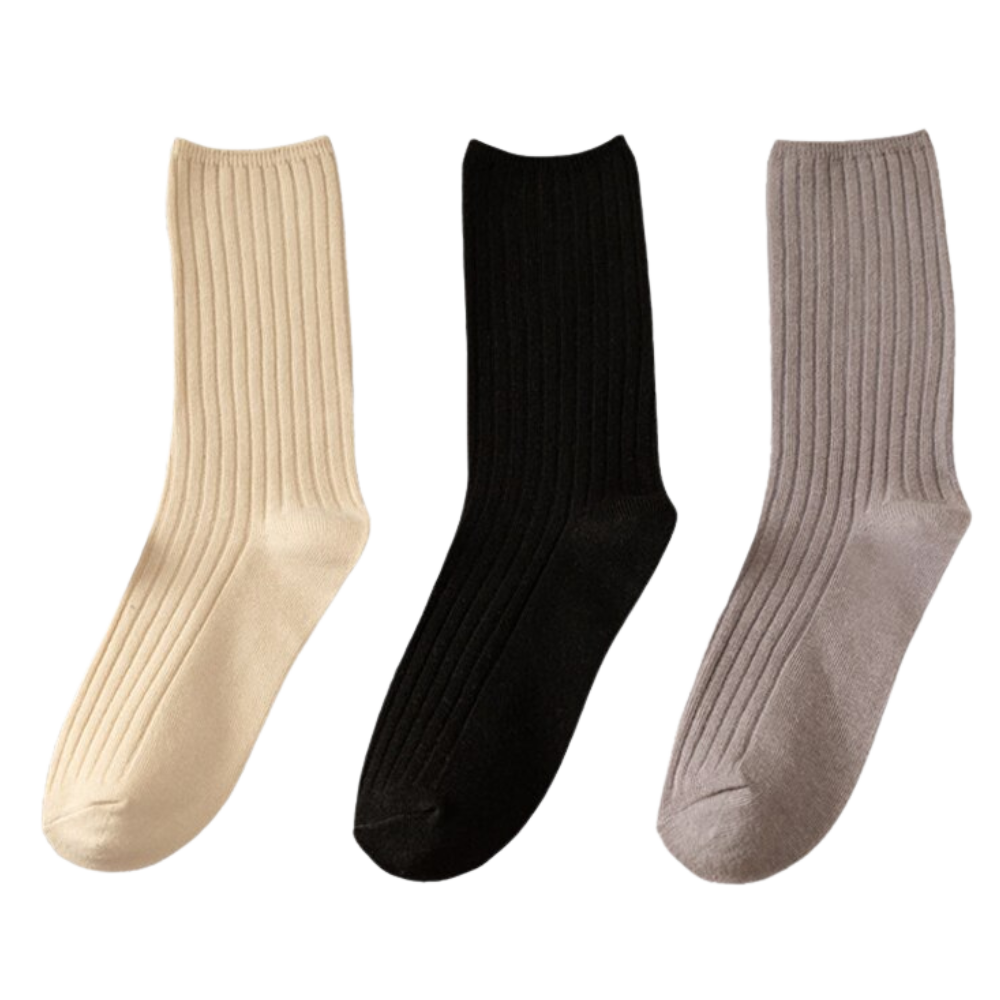 3 Paires de chaussettes côtelées en coton pour femmes -B/ - Ozerty