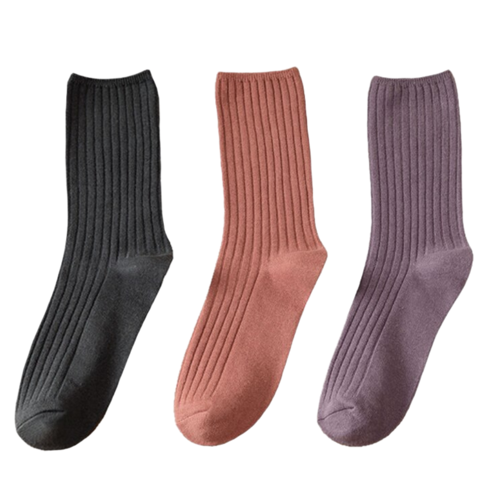 3 Paires de chaussettes côtelées en coton pour femmes -O/ - Ozerty