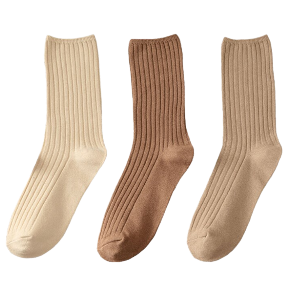 3 Paires de chaussettes côtelées en coton pour femmes -Q/ - Ozerty