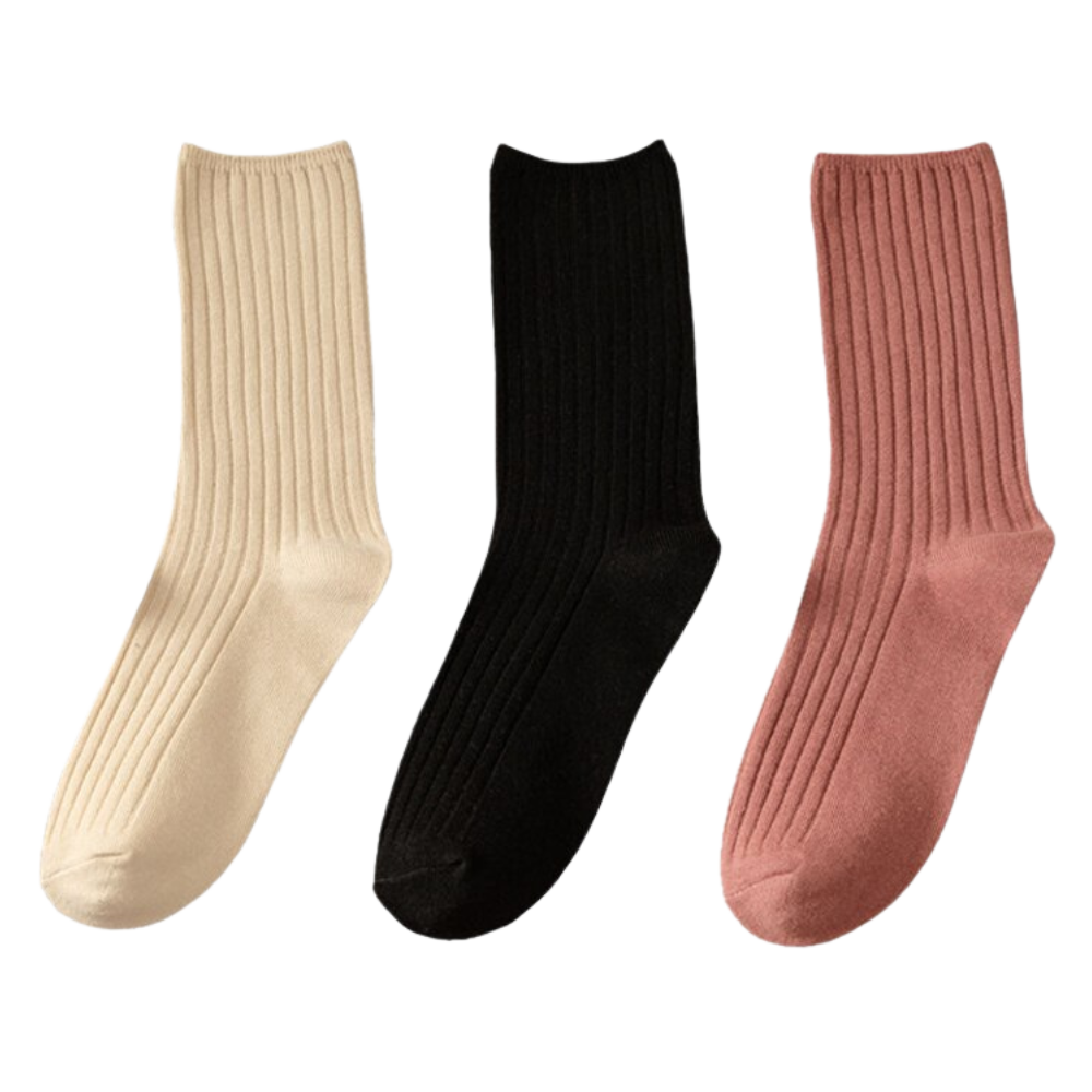 3 Paires de chaussettes côtelées en coton pour femmes -D/ - Ozerty
