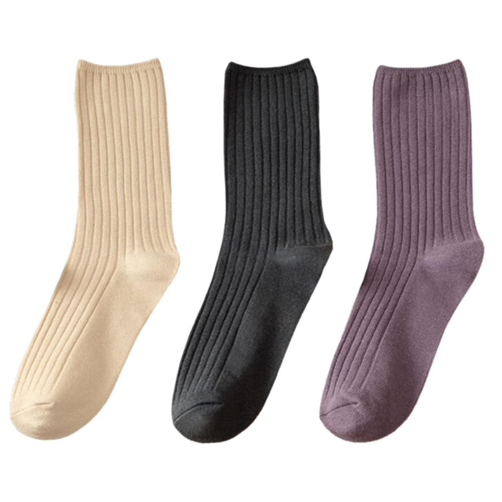 3 Paires de chaussettes côtelées en coton pour femmes -E/ - Ozerty