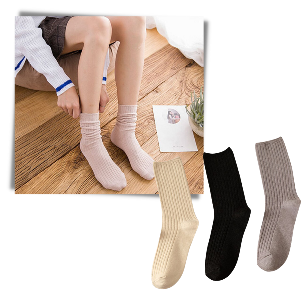 3 Paires de chaussettes côtelées en coton pour femmes - Ozerty