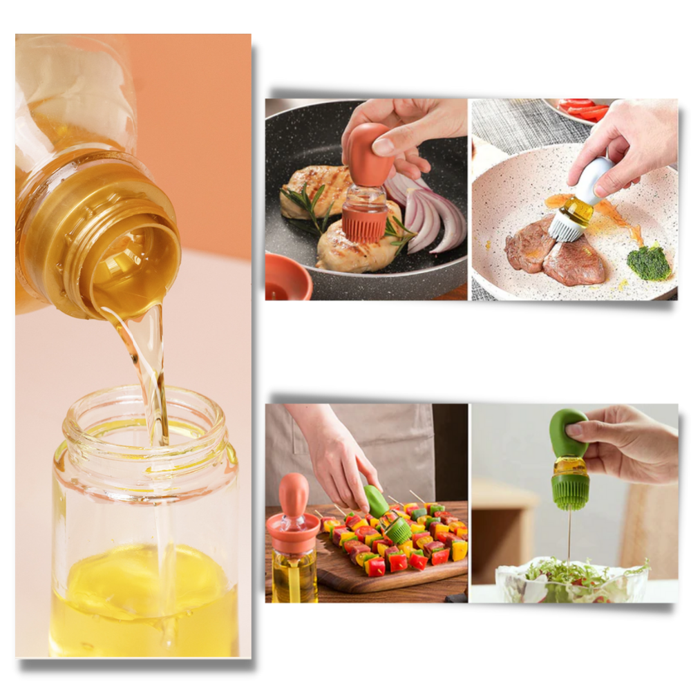 Bouteille d'huile en verre avec pinceau - Ozerty