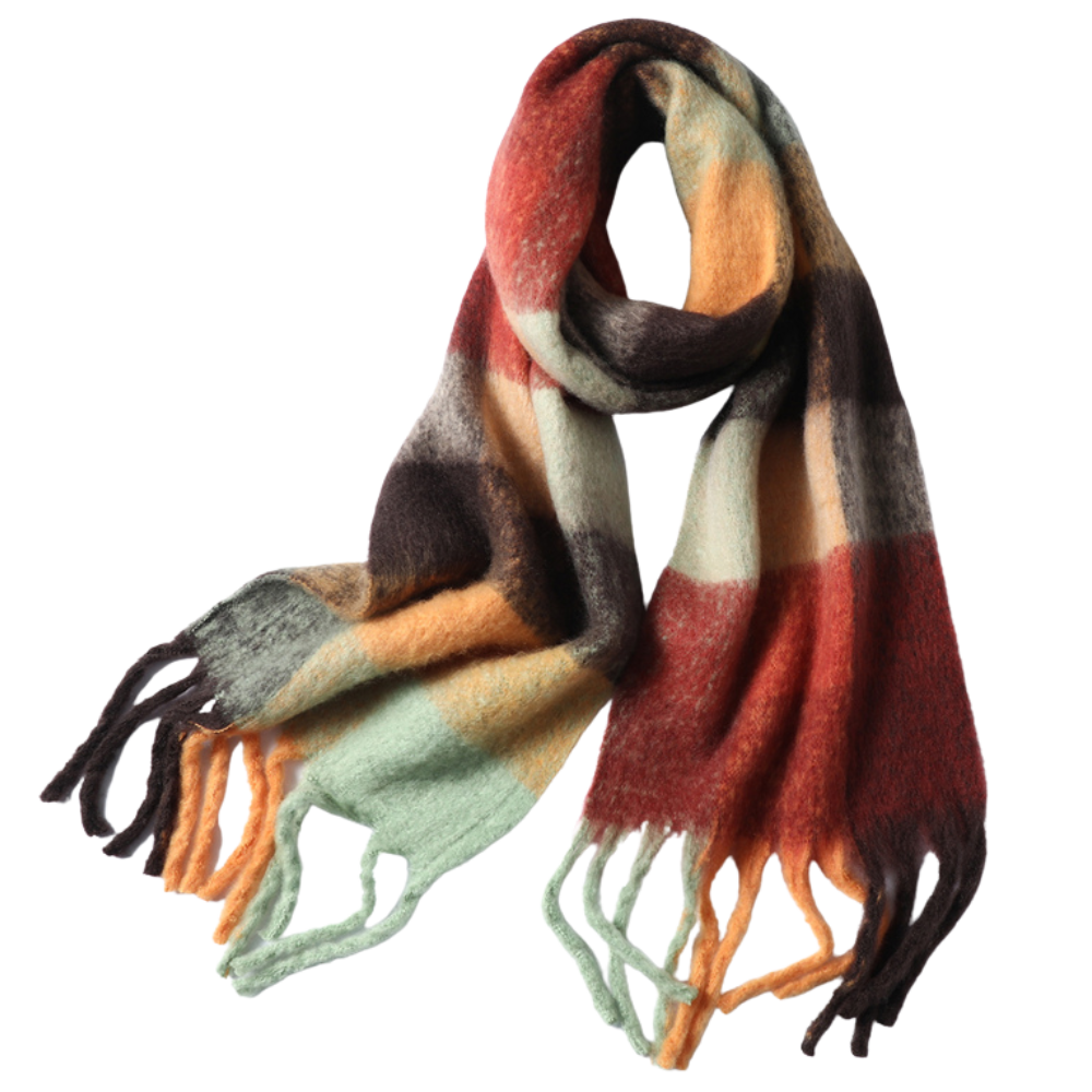 Écharpe d'hiver à carreaux pour femmes -Terre/   - Ozerty