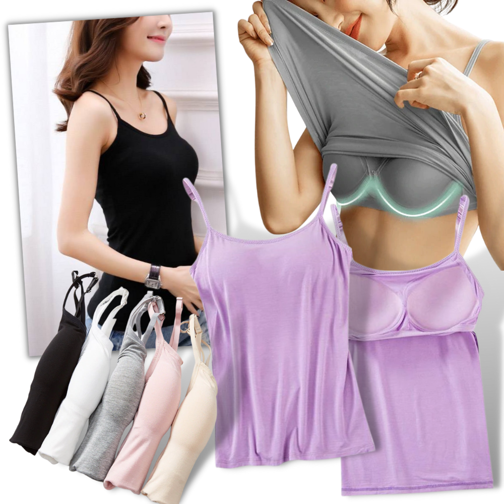 Camisole 2-en-1 Avec Soutien-Gorge Intégré Pour Femmes - Débardeurs Confortables Et Respirants - Noir, Gris, Blanc, Rose
