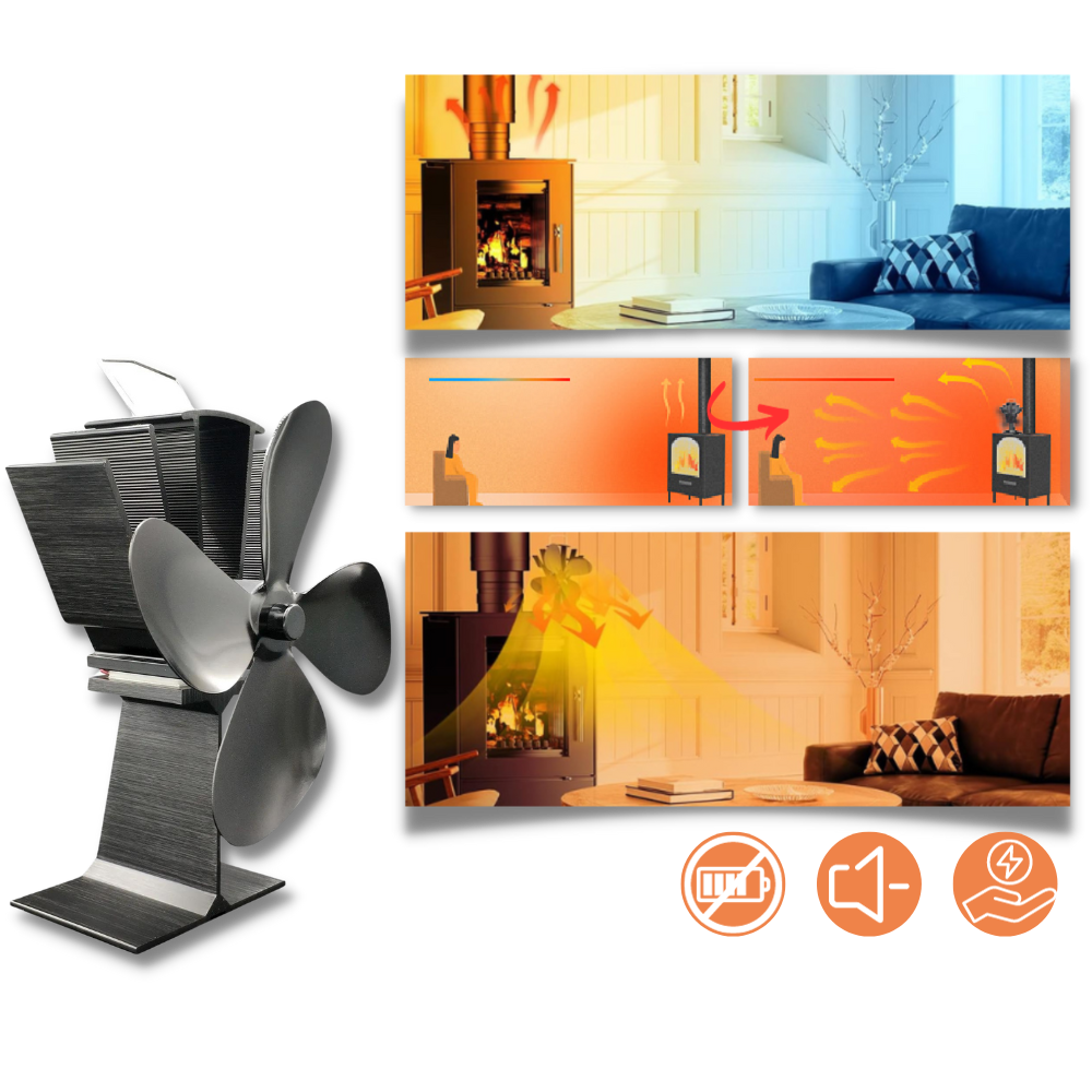 Ventilateur de poêle à 4 pales alimenté par la chaleur pour cheminées - Ozerty